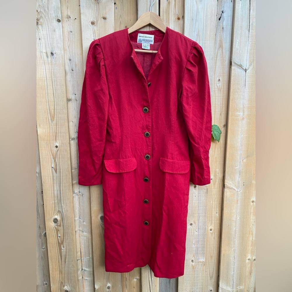 Nipon Boutique Vintage Wool Vibrant Red Long Sleeve Dress size 10 US